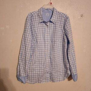 JC Penney Blue White Plaid Button Up Long Sleeve Top Size L